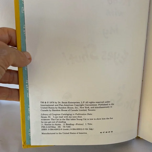 VINTAGE 1978! BRAND NEW DR. SEUSS I CAN READ WITH MY EYES SHUT! HARDCOVER BOOK. - Picture 4 of 8